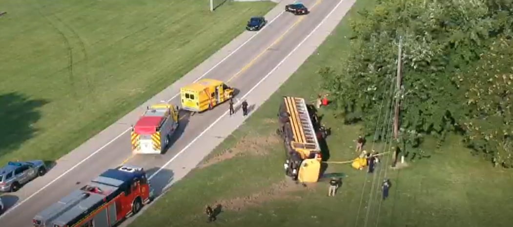The scene of a school bus crash in Clark County.