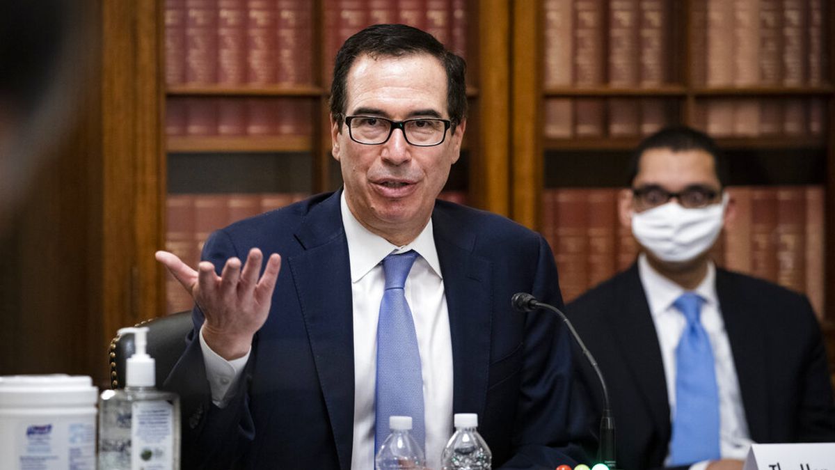 Treasury Secretary Steven Mnuchin speaks during a Senate Small Business and Entrepreneurship hearing to examine implementation of Title I of the CARES Act, Wednesday, June 10, 2020 on Capitol Hill in Washington.