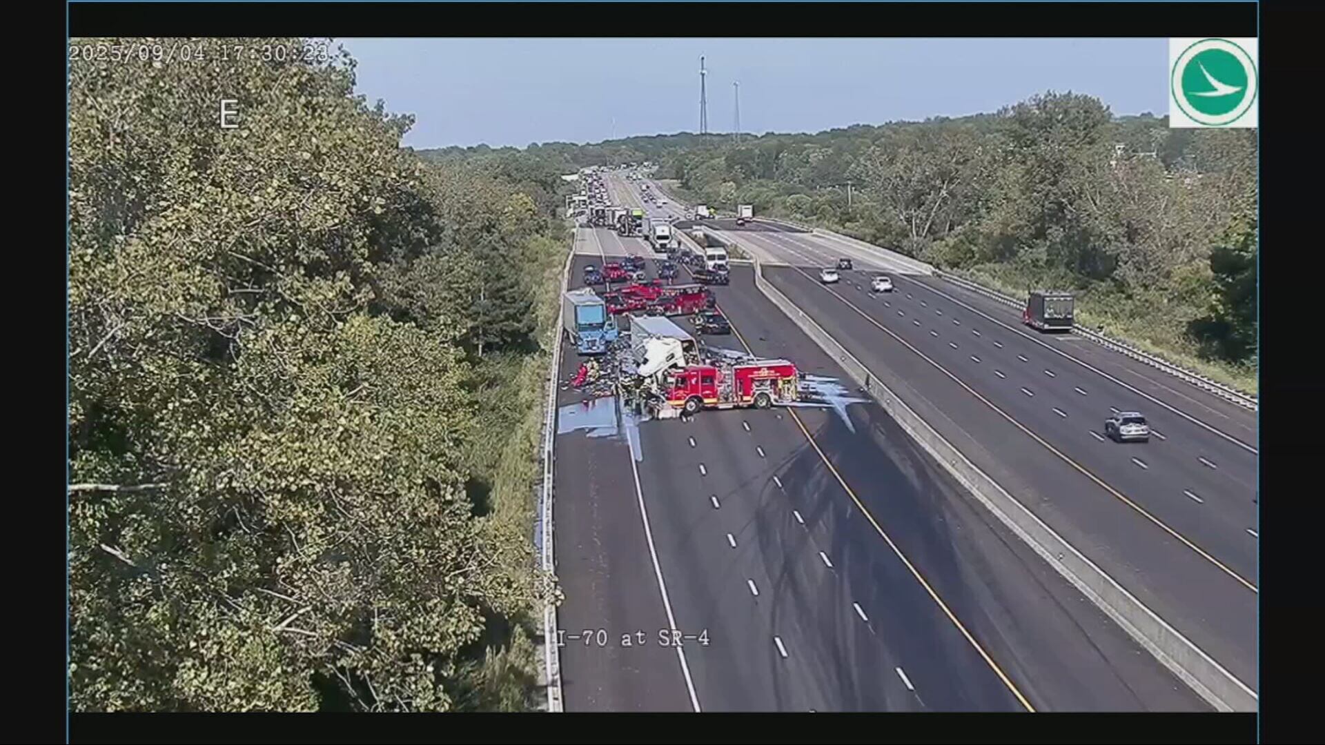 PHOTOS: Crash on I-70 in Clark County causes semi to lose it's