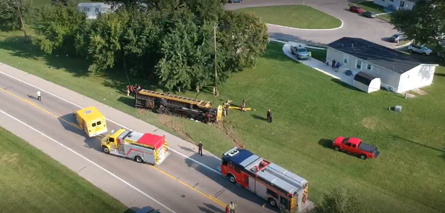 The scene of a school bus crash in Clark County.